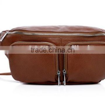 2015 new design fashion man leather waist bag brown waterproof waist bag for men