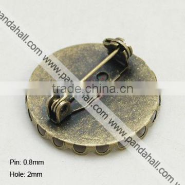 Iron Brooch Findings, with Brass Trays(IFIN-G051-AB-NF)