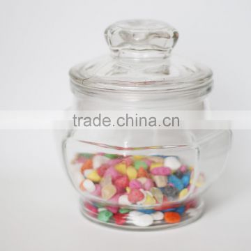 Glass storage jar with stainless steel lid strong bottle machine made and glass lid