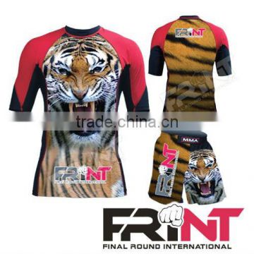 mma rash guard and shorts set with tiger design in digital sublimation