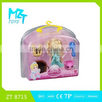 2016 New !Eco-friendly PVC 5 inch Cinderella princess doll +box +animal toys