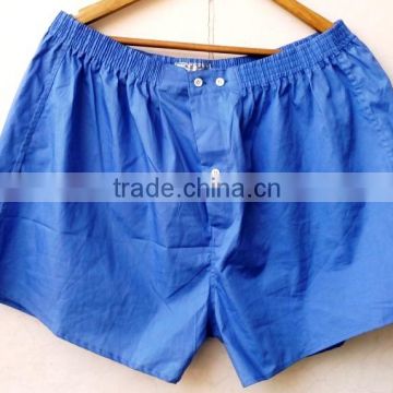 Latest New Mens Boxer Shorts Solid Blue Two Button Closure Shorts With Pockets Smocked Elastic Waist Men Underwear Casual Short