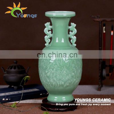 Retail Wholesale Chinese celadon vases hand carved craft for table lamps