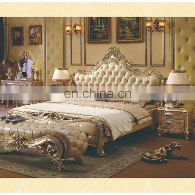 European Antique King Queen Size Bed Wooden Frame Cama Soft Beds Bedroom Set Furniture