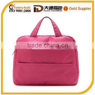 Fresh solid color single shoulder nylon laptop bag with several zipper bags