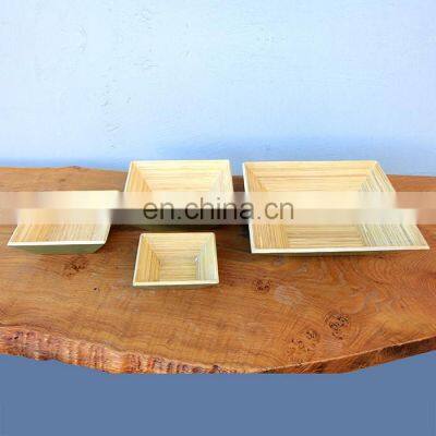 High Quality Set of 4 Natural Spun Bamboo Salad Plate, Handmade Serving Tray With Custom Lacquer Outside Wholesale