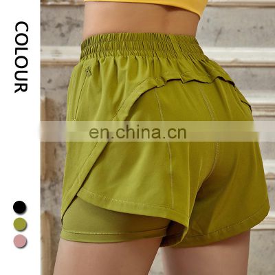 Wholesale Custom Logo Two-in-one Casual Yoga Shorts Women Gym Fitness Sports Wear Short Pants Outdoor Running Hot Shorts