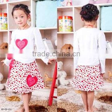 2015 persnickety baby girls valentines day outfits,long sleeve heart applique top and polk dot skirt set