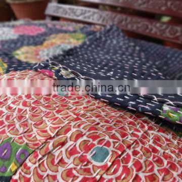 Tropical Kantha Handmade Quilt, Queen Size Reversible Kantha Bedding, Handstiched By Artisians of India, Hand Art Kantha Work