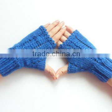 Knitted Blue fingerless gloves arm warmers mittens