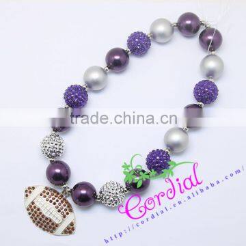 High Quality Fashionable Kids Costume Jewelry Bubblegum Beaded Kids Crystal Football Necklace