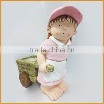 wholesale polyresin small girl figures with carts decorative