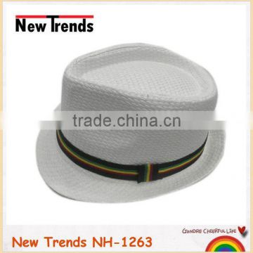 White paper fedora man hat with stripe ribbon