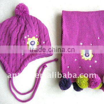 100% acrylic knitted scarf and hat sets