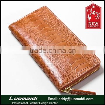 High quality luxury ostrich leathe unisex zipper wallat , clutch bag ,genuine leather travel long wallet