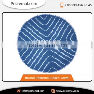 Blue Striped Design Round Turkish Cotton Pestemal Beach Towel