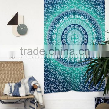 Ethnic Elephant Good Luck Hippie Gypsy Mandala Indian Ombre Wall Art Twin Cotton Boho Wall Hanging Tapestry