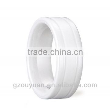 New Grooved White Ceramic Ring, Women's White Ceramic Ring