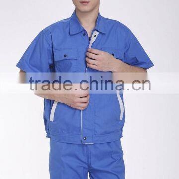 Unisex Blue Polyester Cotton Summer Short Sleeve Work Uniform