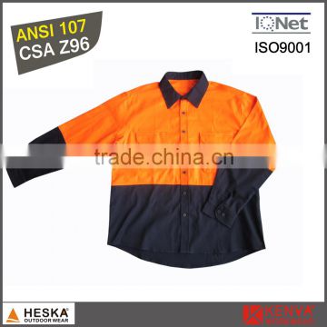 Long sleeve work shirt 100% cotton hi viz shirt with CSA Z96 standerd