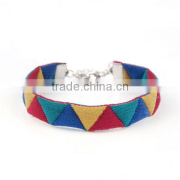 Fabric Boho Chic Bracelets Multicolor Cord Triangle Pattern Elastic 16.5cm long