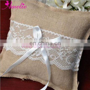 Linen With Lace Decoarted Wedding Ring Holder Pillow Set