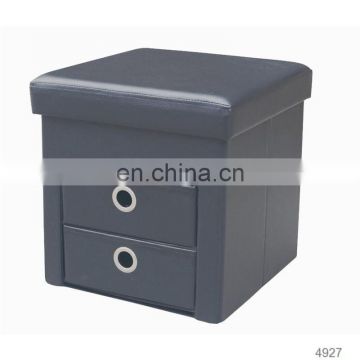 Customized PVC leather folding storage ottoman stool pouf durable large capacity storage cube box with 2 drawers