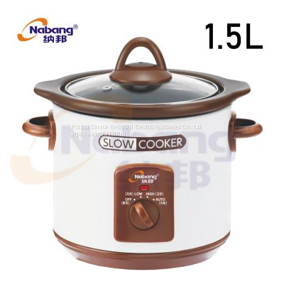 1.5L Multi Function Electric Slow Cooker with Ceramic inner Pot & plastic lid handle