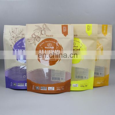 Custom Printed Resealable Matte Window Stand Up Pouch with Zipper Top Snack Food Packaging for Candy Cookies Dried Fruits Meat
