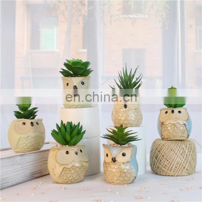 Home Decor Artificial Plant Faux Artificial Plastic Gree Mini Succulent Plants With Owl animal Pot