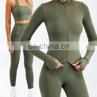 Nude feeling  2/3PCS Yoga Set Womens Yoga Outfit Gym Fitness Suit Active Wear Workout Sports Halter Bra Set Zip Jacket Yoga Wear
