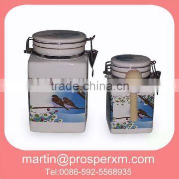 Stored in ceramic canister set with spoon