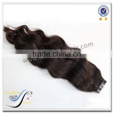 Wholesale natural wave natural color 100% virgin human hair tape hair extension