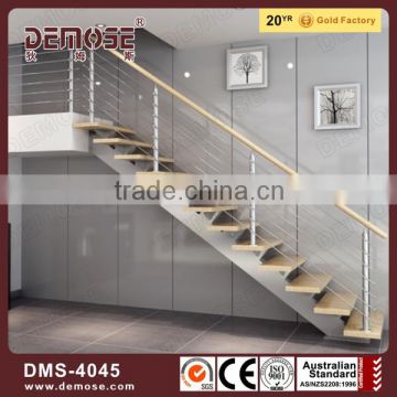 hard wood/iron staircase with steel pipe stair handrail