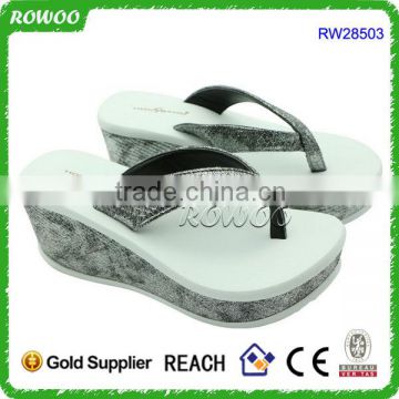 Lady and Girl's Black/White High Wedge Platform Flip Flops Thong Sandals/Slippers/Shoes