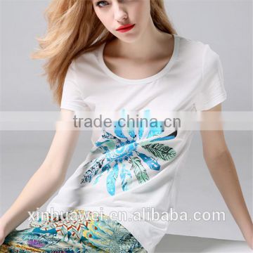 Ladies New Design T Shirts Quality Whoesale Flower Print Ladies T Shirt