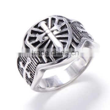 316L stainless steel jewelry mens vintage European shield cross ring                        
                                                                                Supplier's Choice