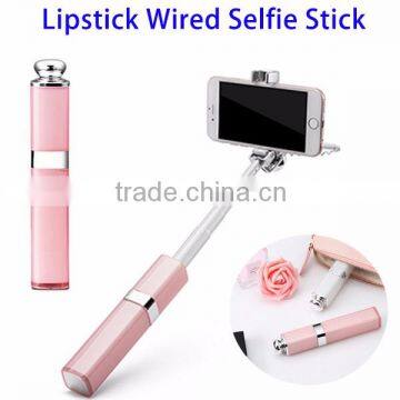 2016 Trending Items Folding Monopod Lipstick Wired Selfie Stick, Mini Selfie Stick