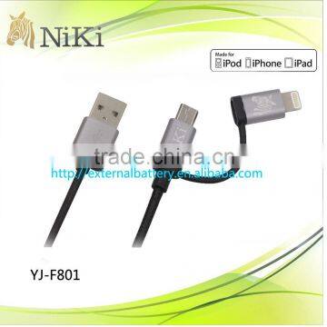 Newest high quality Micro usb + 8pin USB 2 in 1 Sync Data cable