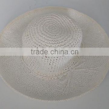 plain straw hat with fabric stripe bowknot wholesale