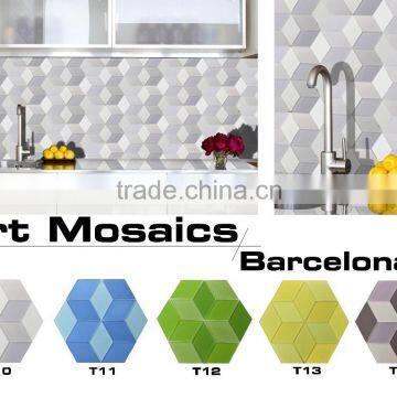 hexagonal glass mosaics, colored glass mosaic, home decor mosaics (T10~T15)