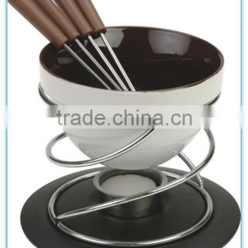 ceramic chocolate fondue set with forks
