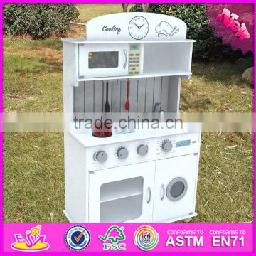 2017 New design pretend play white wooden toy kitchens for toddlers W10C267