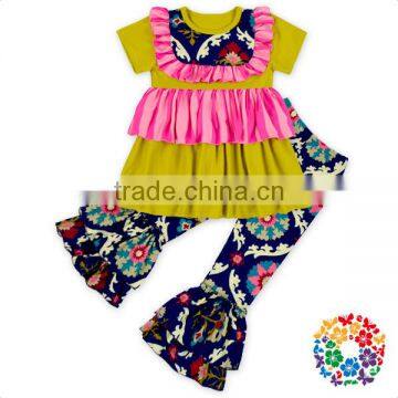 Floral Print Baby Girls Clothes Set Spring Short Sleeve Ruffle Outfits Newborn Kids Baby Clothing Wholesale