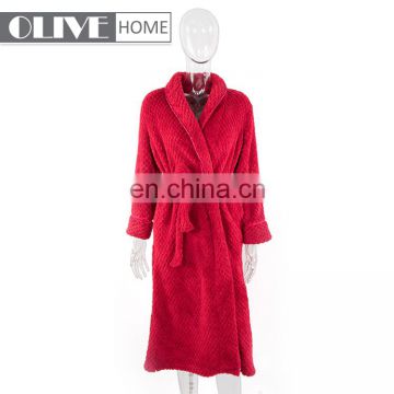 OLIVE Cheap Warm Super Soft Solid Jacquard Women Robe Microfiber Flannel Fleece Bathrobe