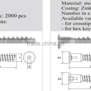 Hex Drive with deep hole 7x50 Confirmat screw Furniture screw
