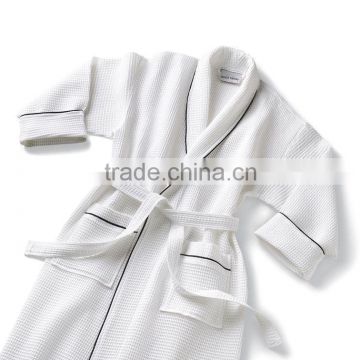 100% organic cotton white waffle with navy binding style bathrobes