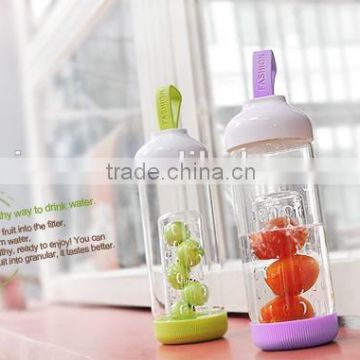 Christmas suplier colorful silicone fruit infuser glass water bottle