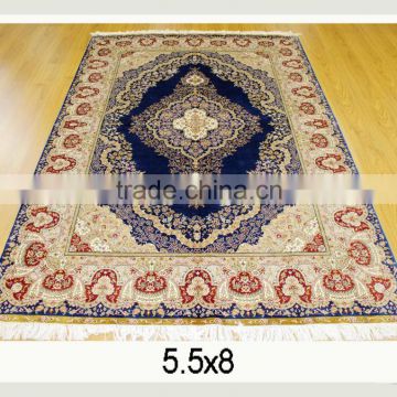 5.5x8 ft classical blue handknotted persian handmade silk rugs