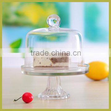 wooden cake plate with glass dome cover